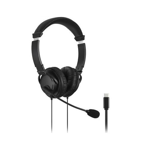 CASTI Kensington, cu fir, standard, utilizare multimedia, call center, microfon pe casca, noise-canceling, conectare prin USB-C, cablu 1.8m, negru, "K97457WW", (timbru verde 0.8 lei)