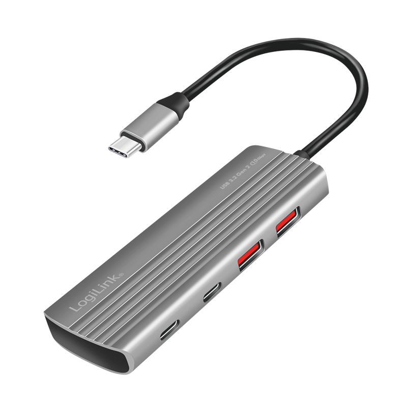 HUB extern LOGILINK, porturi USB: USB-A 3.2 Gen2 x 2 + USB-C Gen2 x 2, conectare prin USB-C PD 100W, prot. supracurent, supratensiune, suprasarcina, scurtcircuit, gri, "UA0413" (timbru verde 0.18 lei)