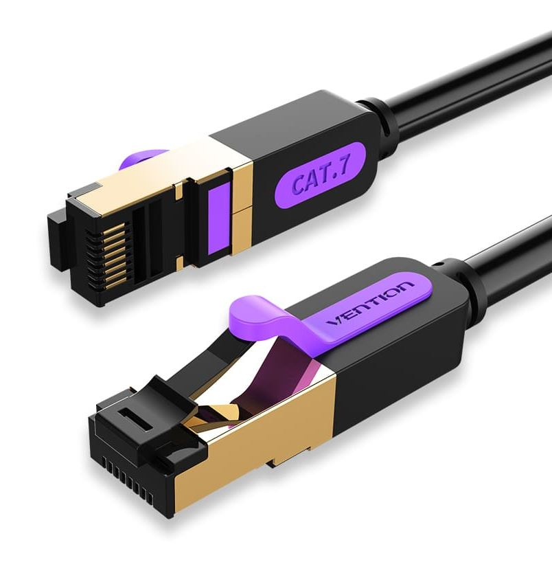 Patch cord SFTP Vention, Cat. 7, RJ-45 (T) la RJ-45 (T), 5m, AWG 28, 10Gbps, ecranat, conectori auriti, negru, "ICDBJ" (timbru verde 0.08 lei) - 6922794741812