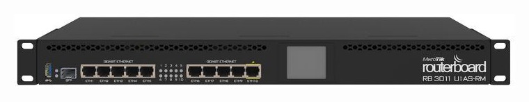 ROUTER MIKROTIK, porturi Gigabit x 10, CPU 2x1.4 GHZ, 1GB RAM, USB 3.0 LCD, rackabil 1U 19", "RB3011UiAS-RM" (timbru verde 0.8 lei)