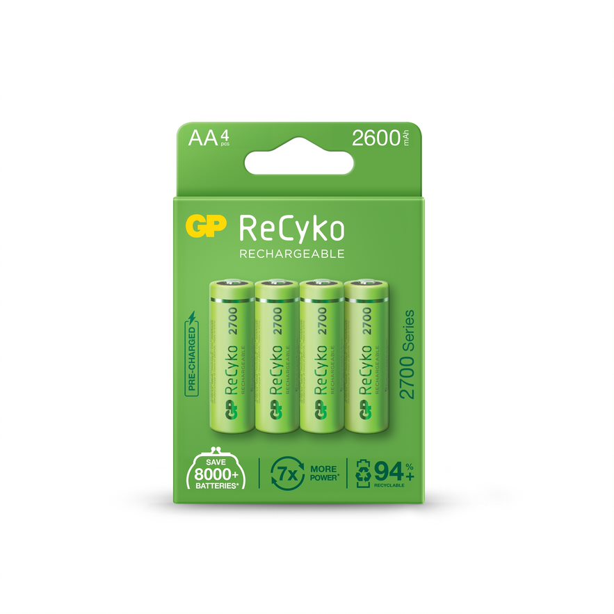 Acumulatori GP Batteries, ReCyco 2600mAh AA (LR6) 1.2V NiMH, paper box 4 buc. 270AAHCE-EB4 , "GPRHC272E020" (timbru verde 0.32 lei)