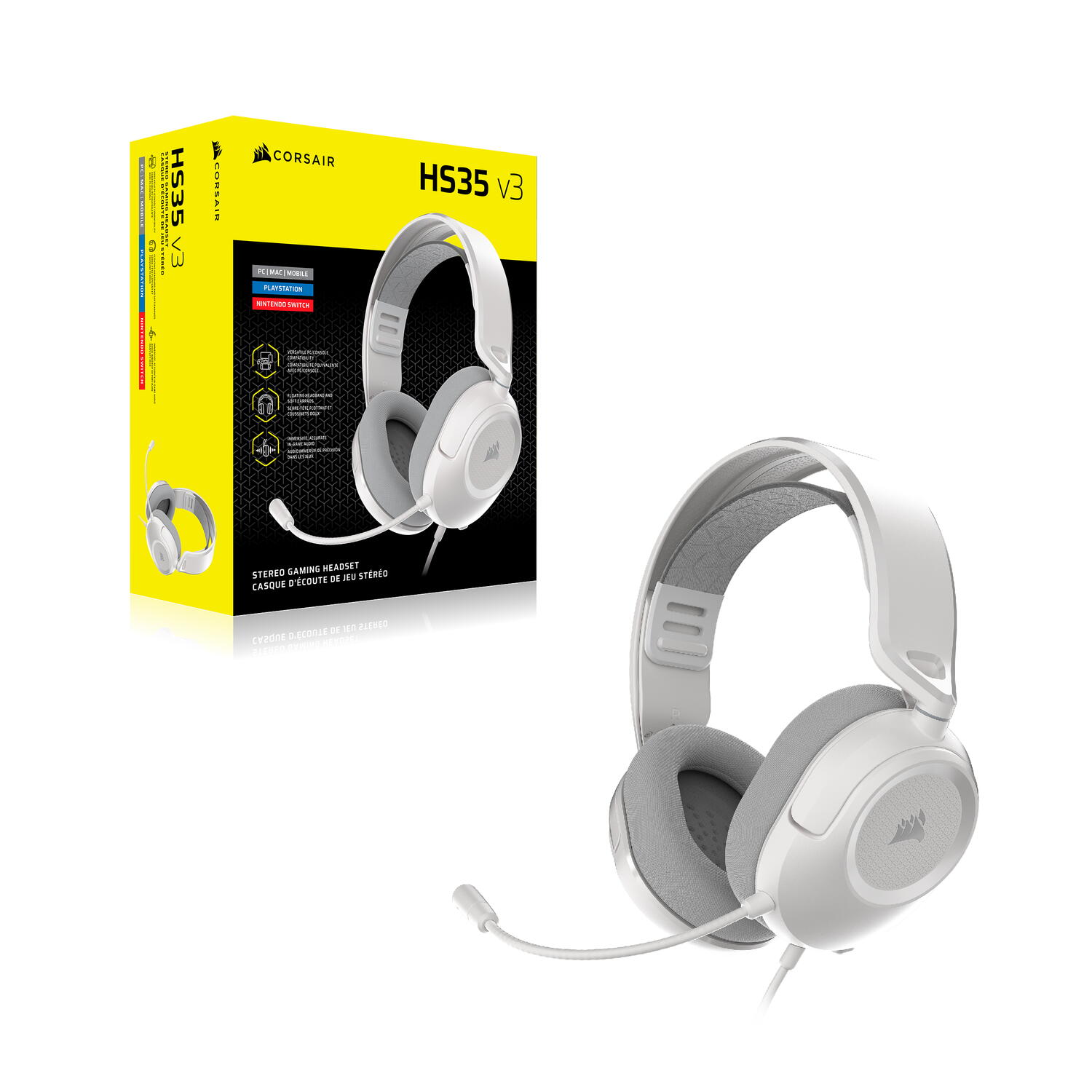 Casti Gaming cu fir Corsair HS35 V3 Alb "CA-9011400-WW" - imagine 5