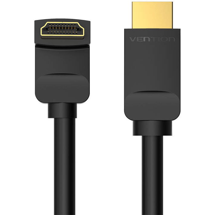 Cablu video Vention, HDMI(T) la HDMI(T), 1.5m, rezolutie maxima 4K la 60Hz, conectori auriti, cupru, unghi 270 grade, negru, "AAQBG" (timbru verde 0.18lei) - 6922794745353