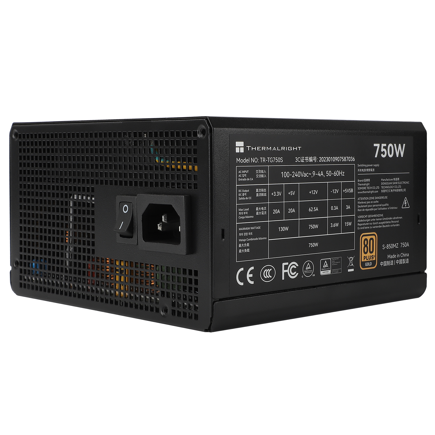 SURSA Thermalright, 750W, certificare 80 Plus Gold, non-modular, fan 120mm, negru, "TR-TG 750S" (timbru verde 2 lei)