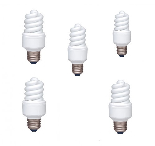 SET 5 becuri fluorescent Panasonic, soclu E27, putere 13W, forma spirala, lumina alb calda, alimentare 220 - 240 V, "EFD13E282V-5" (timbru verde 2.25 lei)