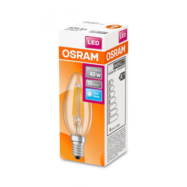 BEC LED Osram, soclu E14, putere 4W, forma lumanare, lumina alb naturala, alimentare 220 - 240 V, "000004058075114937" (timbru verde 0.45 lei)