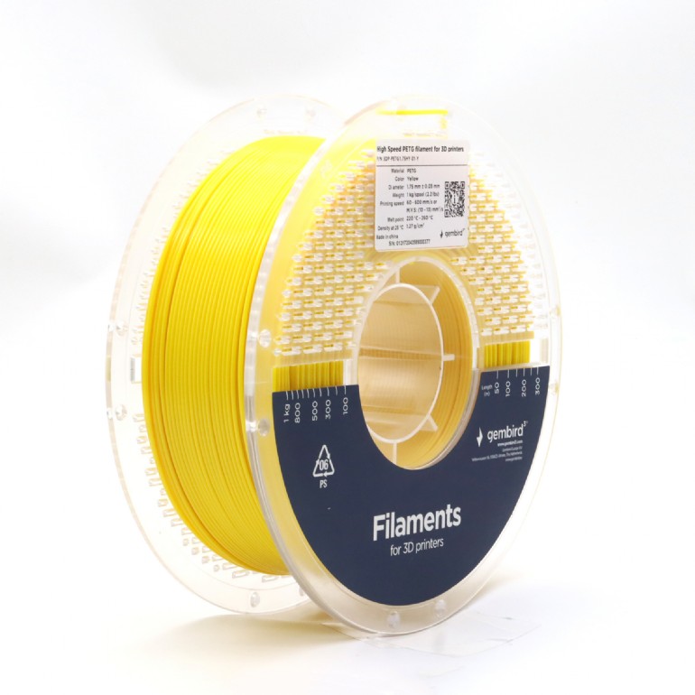 FILAMENT GEMBIRD pt. imprimanta 3d, PETG, 1.75mm diamentru, 1Kg / bobina, topire 220-260 grC, high speed, yellow, "3DP-PETG1.75HY-01-Y"