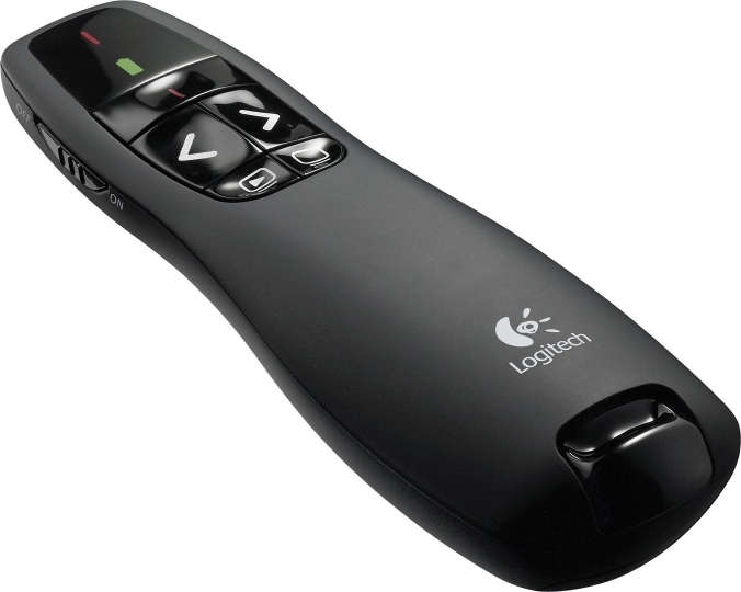 PRESENTER LOGITECH R400, wireless, laser 2.4 Ghz, max. 15 m, baterii AAA x2, negru, "910-001356" (timbru verde 0.18 lei)