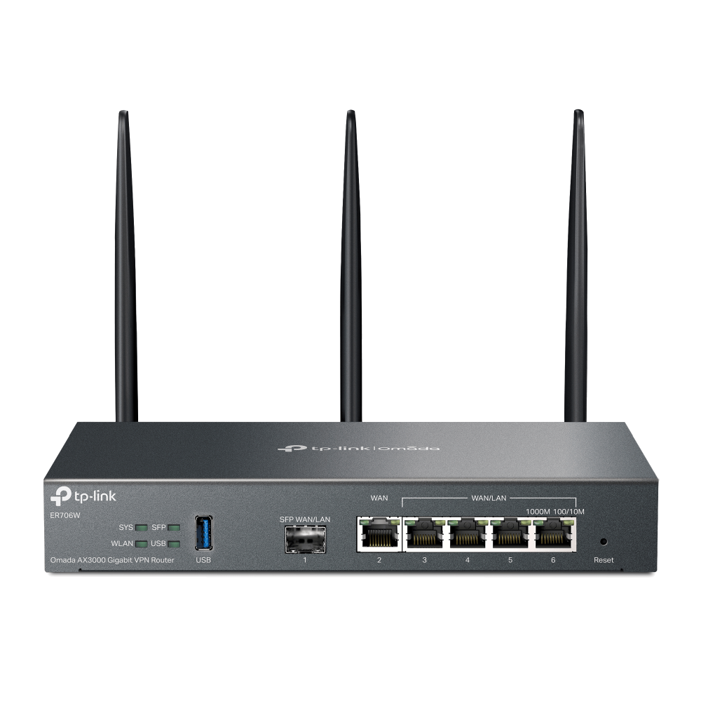 ROUTER TP-LINK VPN Gigabit, Omada Cat6 AX3000 Dual-Band WiFi 6, 6 × Gigabit RJ45 port, 3 antene externe detasabile, "ER706W" (timbru verde 0.8 lei)