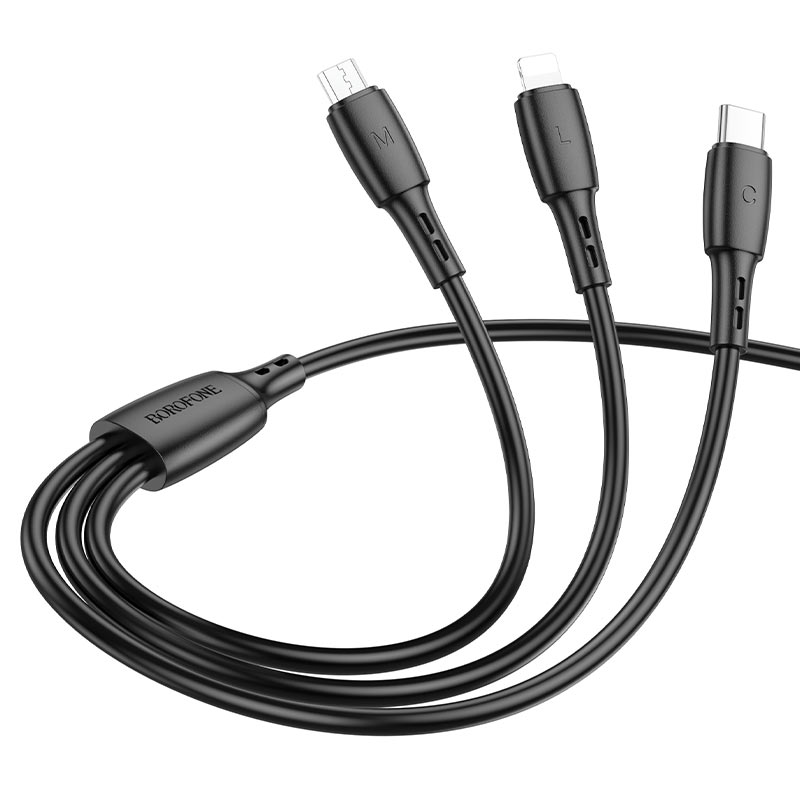 CABLU alimentare Borofone "BX71", pt smartphone,USB la Micro-USB+Lightning + USB Type-C 2A, 1m, negru "6974443384543" (timbru verde 0.18 lei)