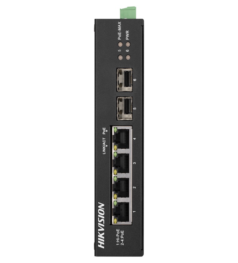 SWITCH Hikvision, Gigabit x 4, SFP x 2, carcasa metalica, "DS-3T0506HP-E/HS" (timbru verde 2 lei)