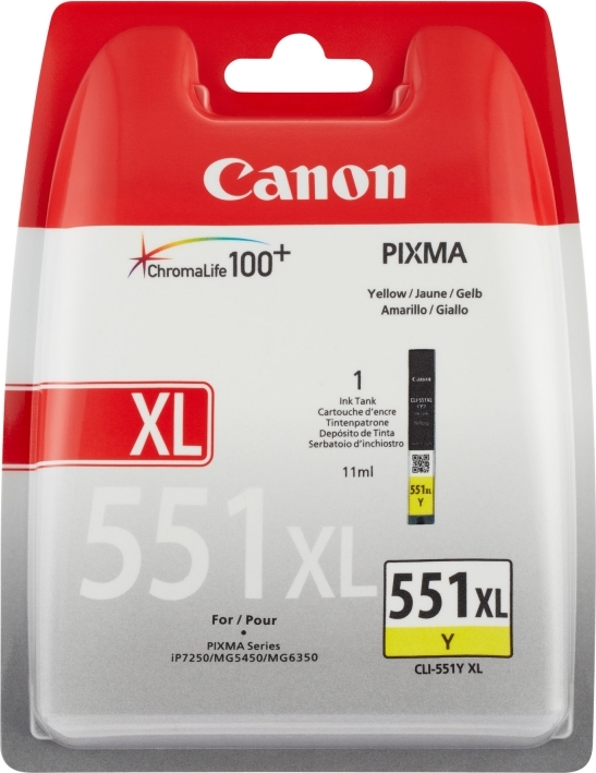 Cartus Cerneala Original Canon Yellow, CLI-551XLY, pentru Pixma IP-7250|8750|IX-6850|MG-5450|5550|5650|6350|6450|6650|7150|7550|MX-725|925, 11ml, (timbru verde 0.15 lei), "BS6446B001AA"