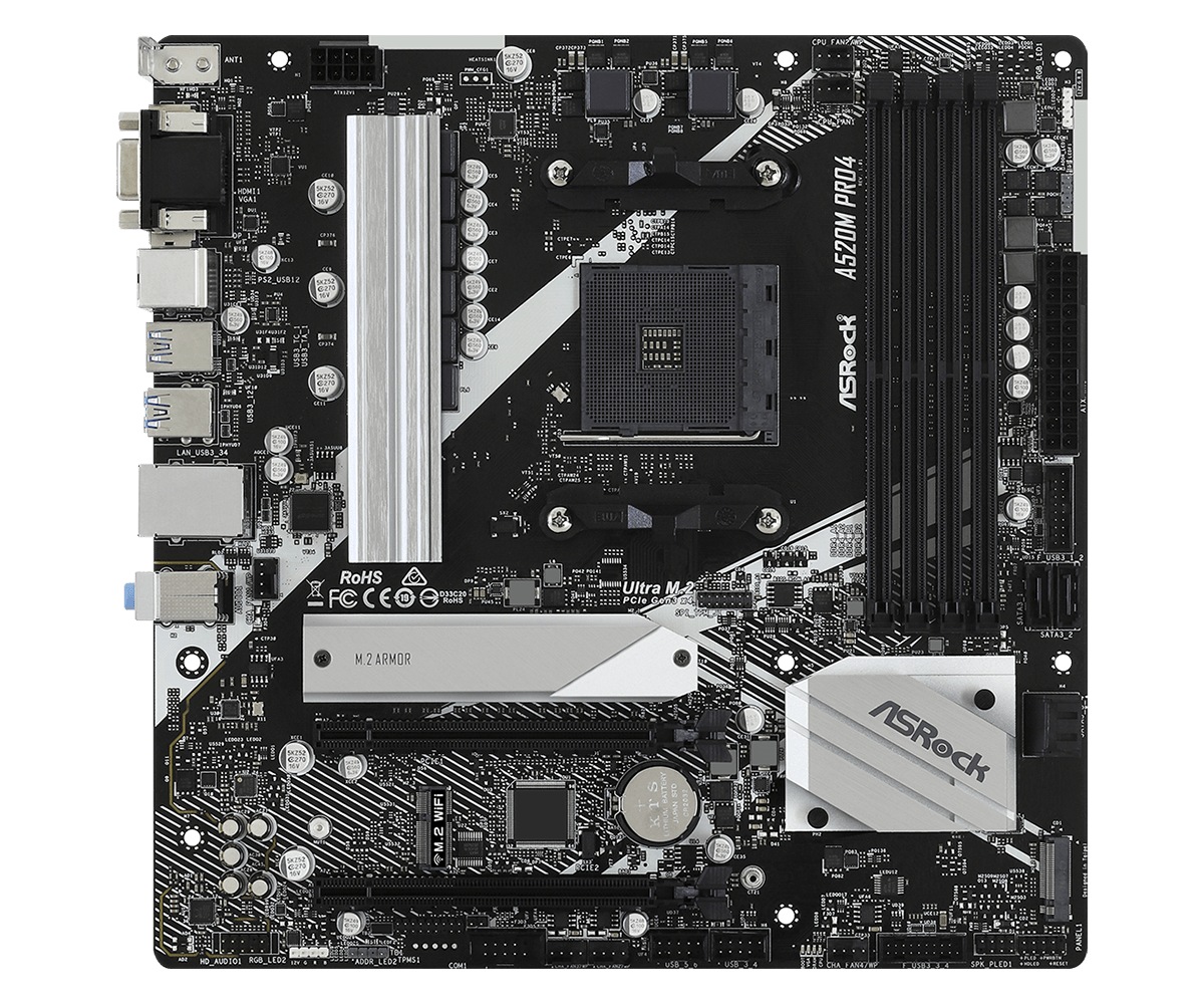 PLACA de BAZA Asrock "A520M PRO4", skt AM4, mATX, AMD A520, 4 x DDR4, max. 128 GB, 4 x SATA, 2 x M.2, 7.1, "A520M PRO4"