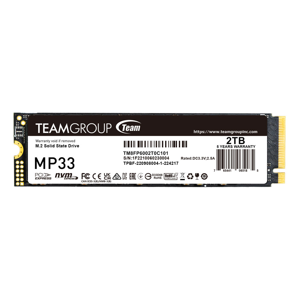 SSD TEAMGROUP MP33, 2TB, PCIe Gen3x4 M.2 2280, 3D TLC NAND NVMe, R/W: 1800/1500 MB/s, "TM8FP6002T0C101" (timbru verde 0.18 lei)