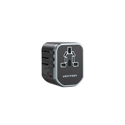 Adaptor universal de calatorie retea Vention, 20W, PD 20W, QC 18W, negru, "FJCB0" (timbru verde 0.18 lei) - 6922794775930