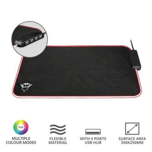MOUSE Trust - gaming GXT 765 Glide-Flex RGB Mouse Pad with USB Hub "23646" (timbru verde 0.18 lei)