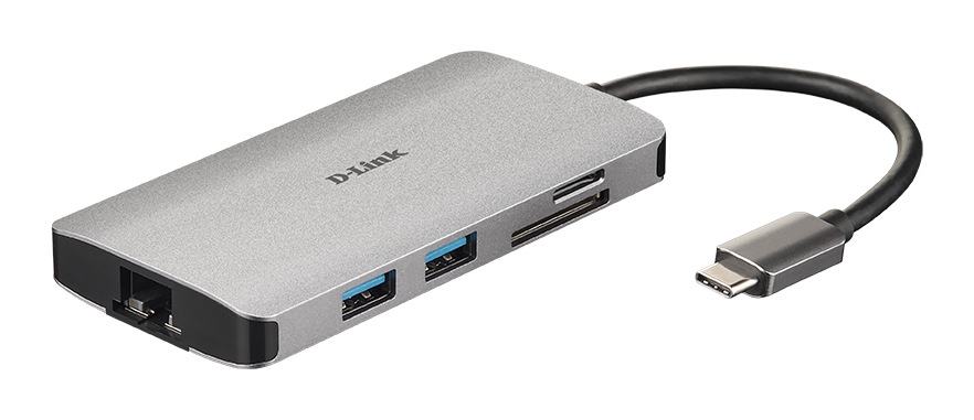 HUB extern D-LINK, porturi Gigabit LAN x 1, SD/microSD Dual Card Reader x 1, USB 3.0 x 3, HDMI x 1, USB Type C x 1, conectare prin USB Type C, cablu 15 cm, argintiu "DUB-M810" (timbru verde 0.8 lei)