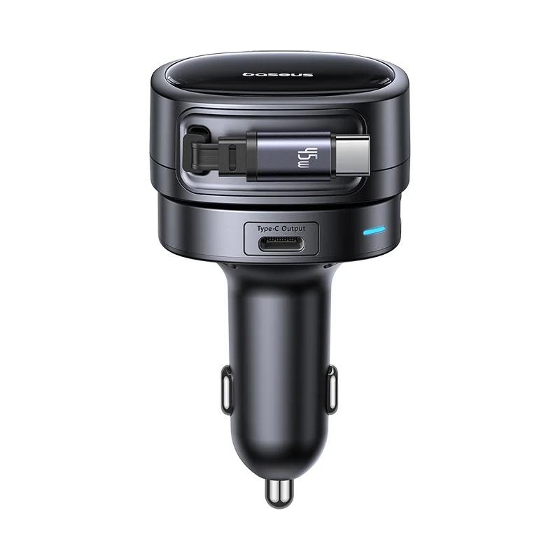 INCARCATOR auto Baseus PrimeTrip VR1, Quick Charge 60W, 1 x USB, 2 x USB Type-C, pt. bricheta auto, cablu retractabil, negru "C00069001121-00" (timbru verde 0.18 lei) - 6932172690274