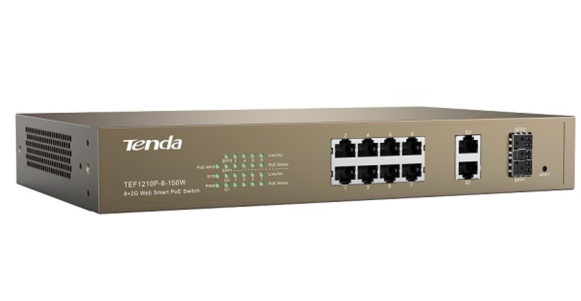 TENDA 8-PORT + 2GB WEB SMART POE SWITCH "TEF1210P-8-150W" (timbru verde 2 lei)