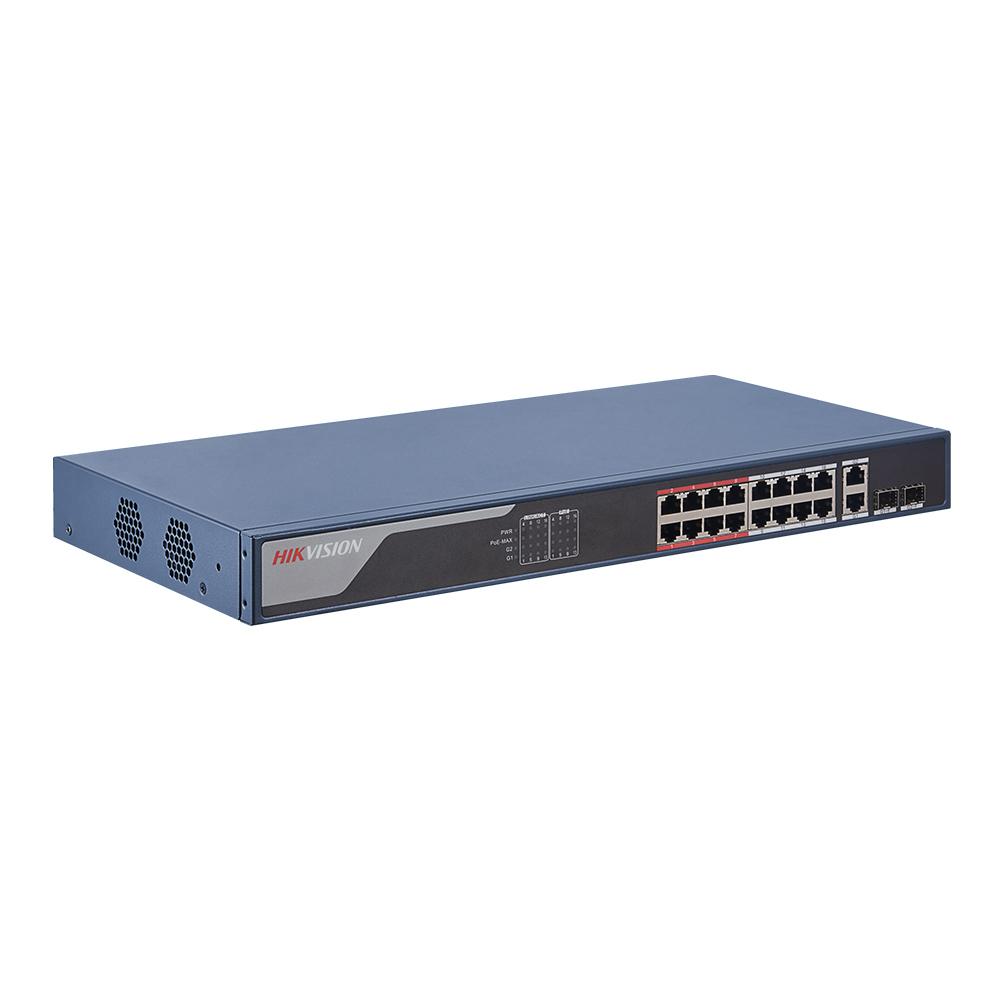 SWITCH. PoE Hikvision, port 10/100x 16 | Gigabit x 2, rackabil, carcasa metalica, "DS-3E1318P-EI" (timbru verde 2 lei)