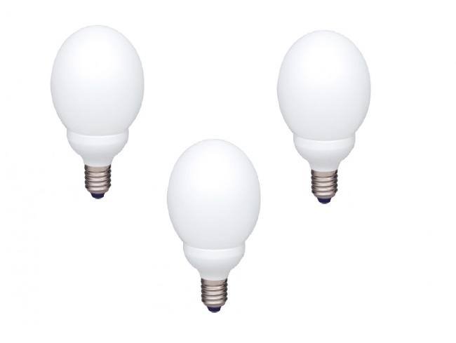 SET 3 becuri fluorescent Panasonic, soclu E27, putere 13W, forma sferic, lumina alb rece, alimentare 220 - 240 V, "EFG13E672V-3" (timbru verde 1.35 lei)