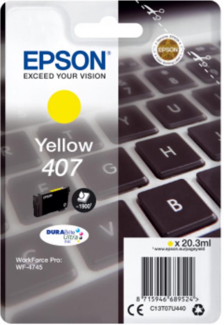 Cartus Cerneala Original Epson Yellow, nr.407, pentru WF-4745 Series , 20,3ml, (timbru verde 0.15 lei), "C13T07U440"(RAPO)