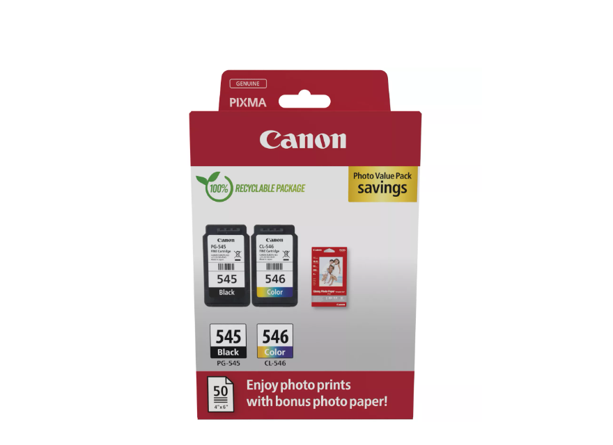 Combo-Pack Original Canon Black/Color, PG-545/CL-546 Value Pack, pentru Pixma IP2850|MG2450|MG2455|MG2550|MG2550S|MG2950|MG3050|MG3051|MG3052|MG3053|MX495 Black|MX495 White|TR4550|TS205|TS305|TS3150|TS315, , (timbru verde 0.3 lei), "8287B008AA"