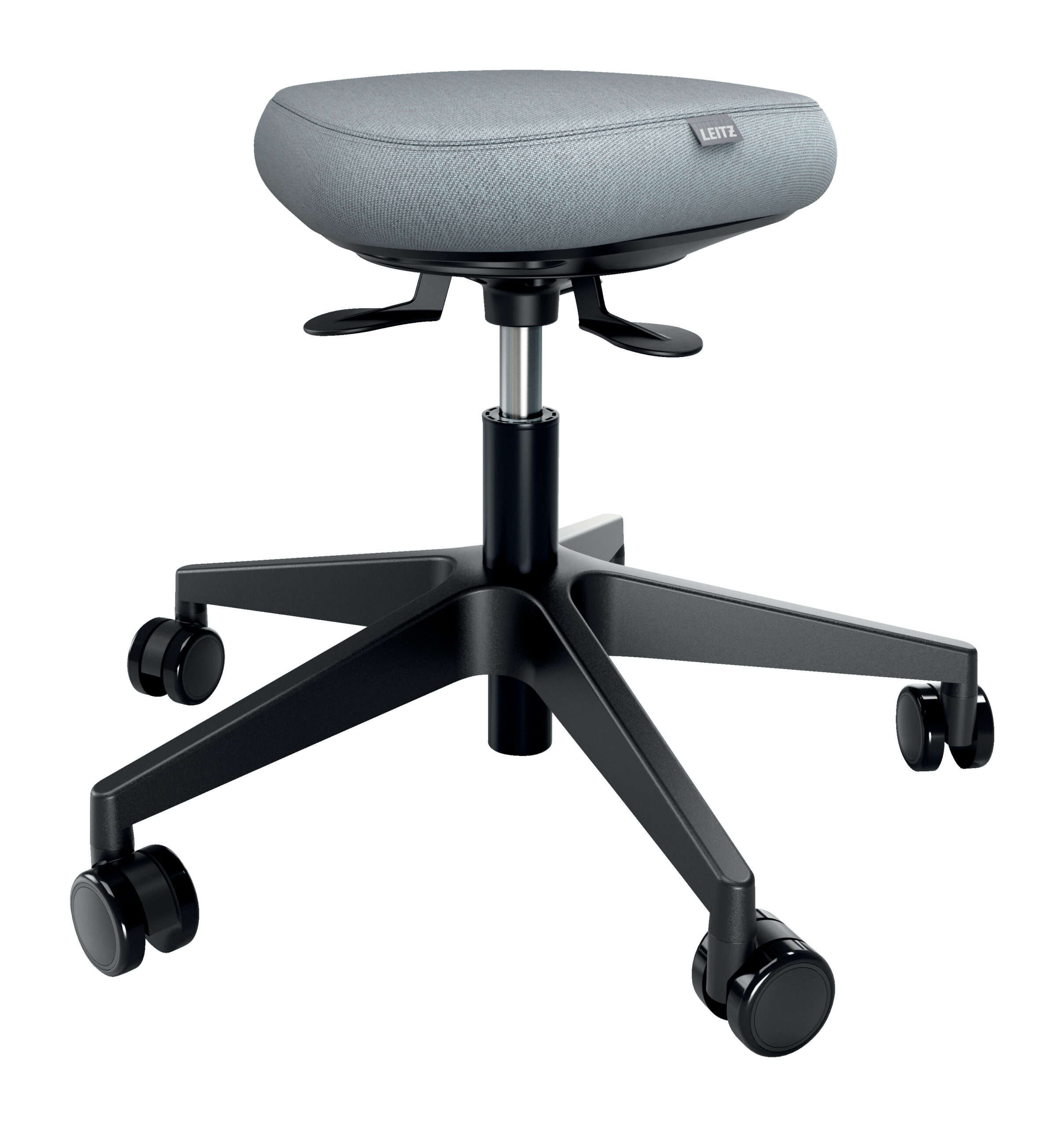 SCAUN ergonomic Leitz Ergo, pozitie sezut/ in picioare, inaltime reg 46-60 cm, 600x600x470 mm, baza rotunjita pt. rotire/ leganare, sezut din spuma, roti pivotante, gri, "65770095"