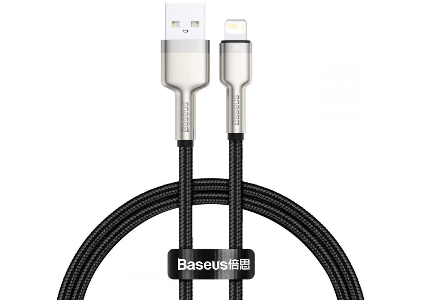 CABLU alimentare si date Baseus Cafule Metal, Fast Charging Data Cable pt. smartphone, USB la Lightning Iphone 2.4A, braided, 0.25m, negru "CALJK-01" (timbru verde 0.08 lei) - 6953156202238