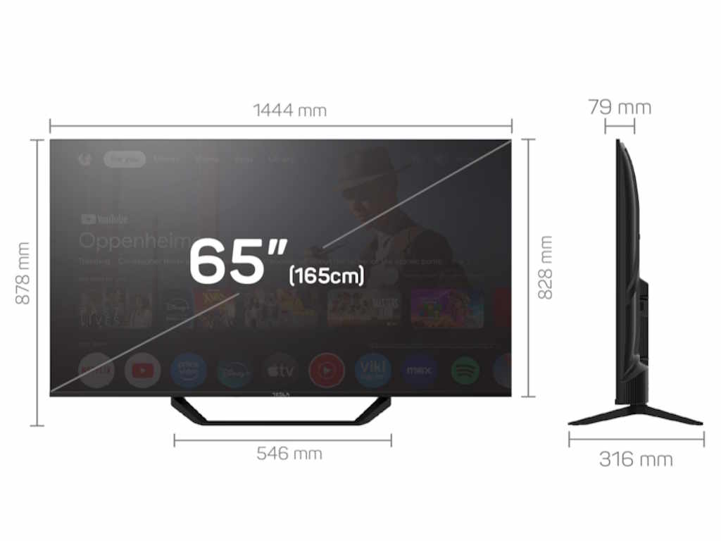 Tesla Google TV DLED 65E655BUS, 165 cm, UHD, blackDVB-T/T2/C/S/S2, 250cd/m2, VESA 200x499 mm "65E655BUS" (timbru verde 3.5 lei)