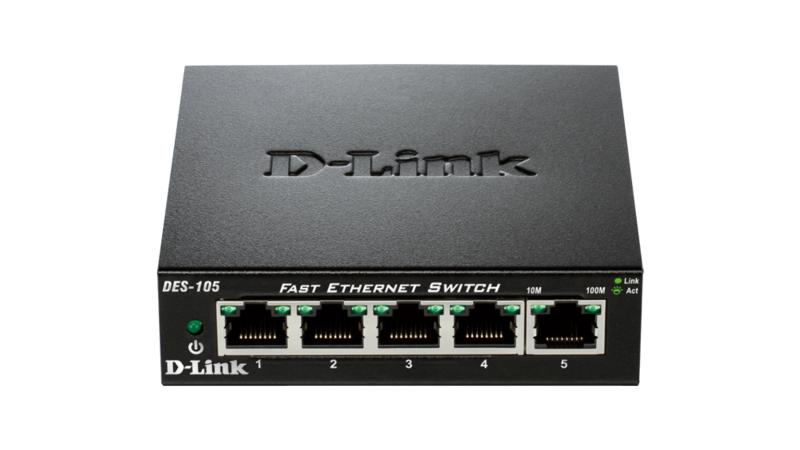 SWITCH D-LINK 5 porturi 10/100Mbps. carcasa metalica, "DES-105" (timbru verde 2 lei)