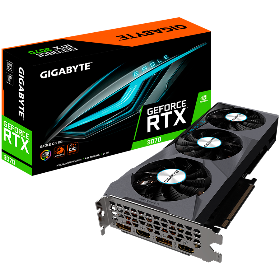 GIGABYTE Video Card NVidia GeForce RTX 3070 EAGLE OC 8GB GDDR6 256-bit WINDFORCE 3X, LHR "GV-N3070EAGLE OC-8GD 2.0"