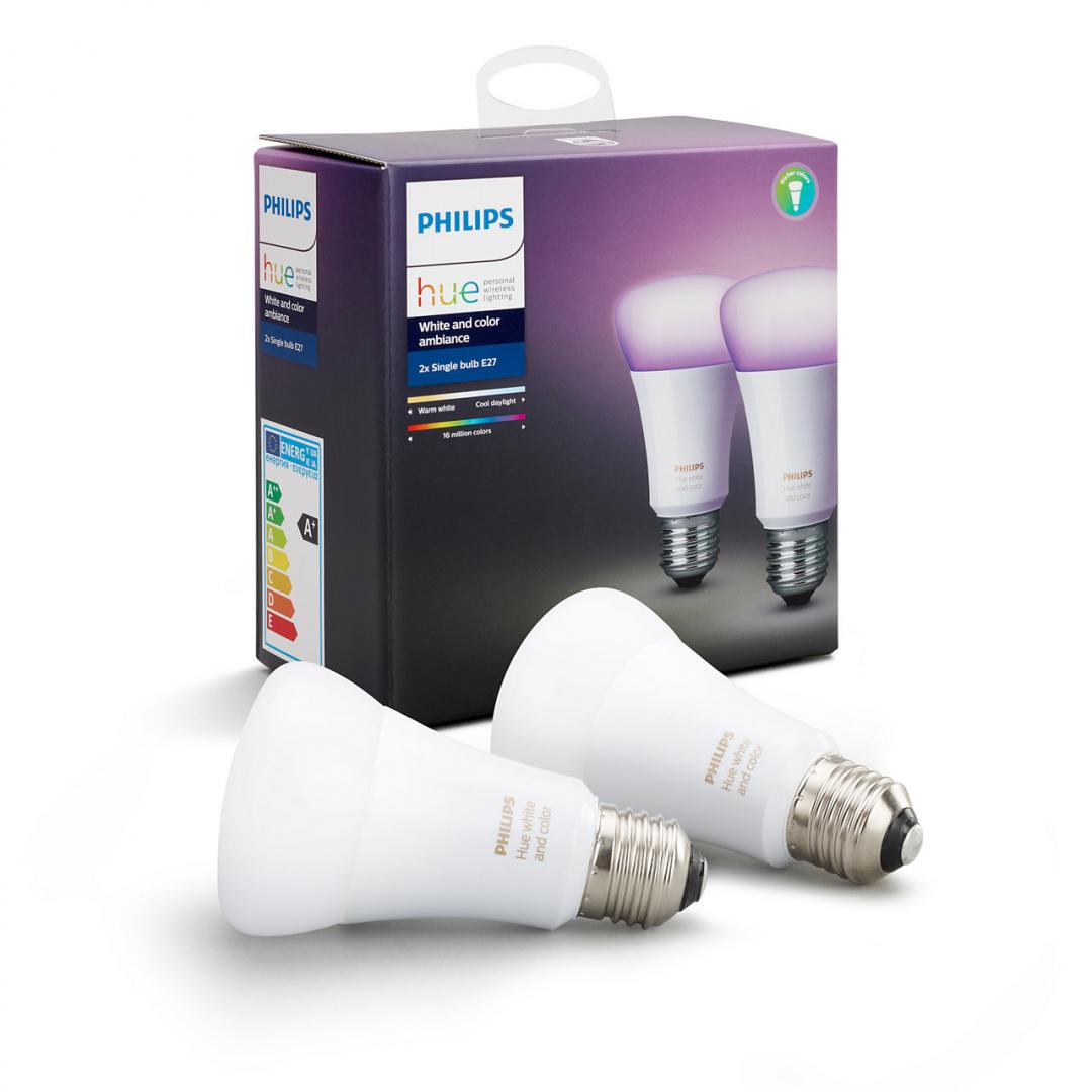 SET 2 becuri smart LED Philips, soclu E27, putere 10W, forma clasic, lumina multicolora, alimentare 220 - 240 V, "000008718696729052"(timbru verde 0.9 lei)
