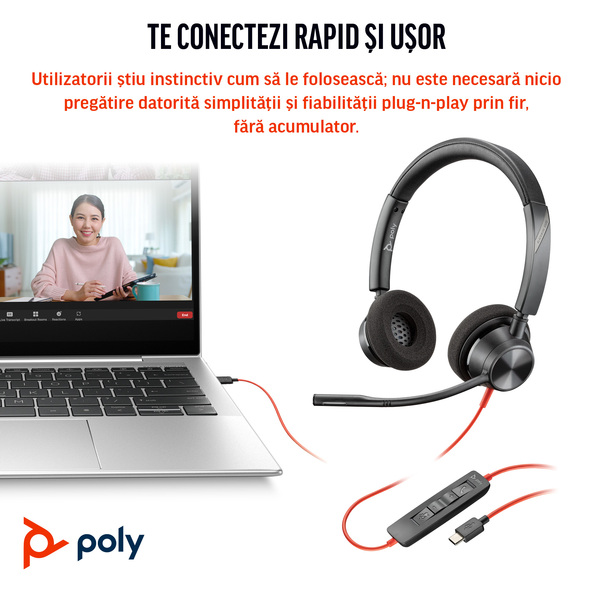 Poly BW 3320 Stereo -M USB-C HS +USB-C/A"8X220AA" - imagine 3