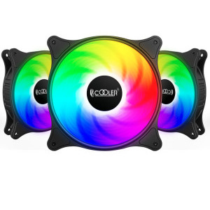 Set 3 ventilatoare PCCooler "FX120", 120mm, 1200 RPM, FDB bearing, 31.68 cfm, ARGB, negru, "FX 120 ARGB BK 3 IN 1" (timbru verde 0.54lei)