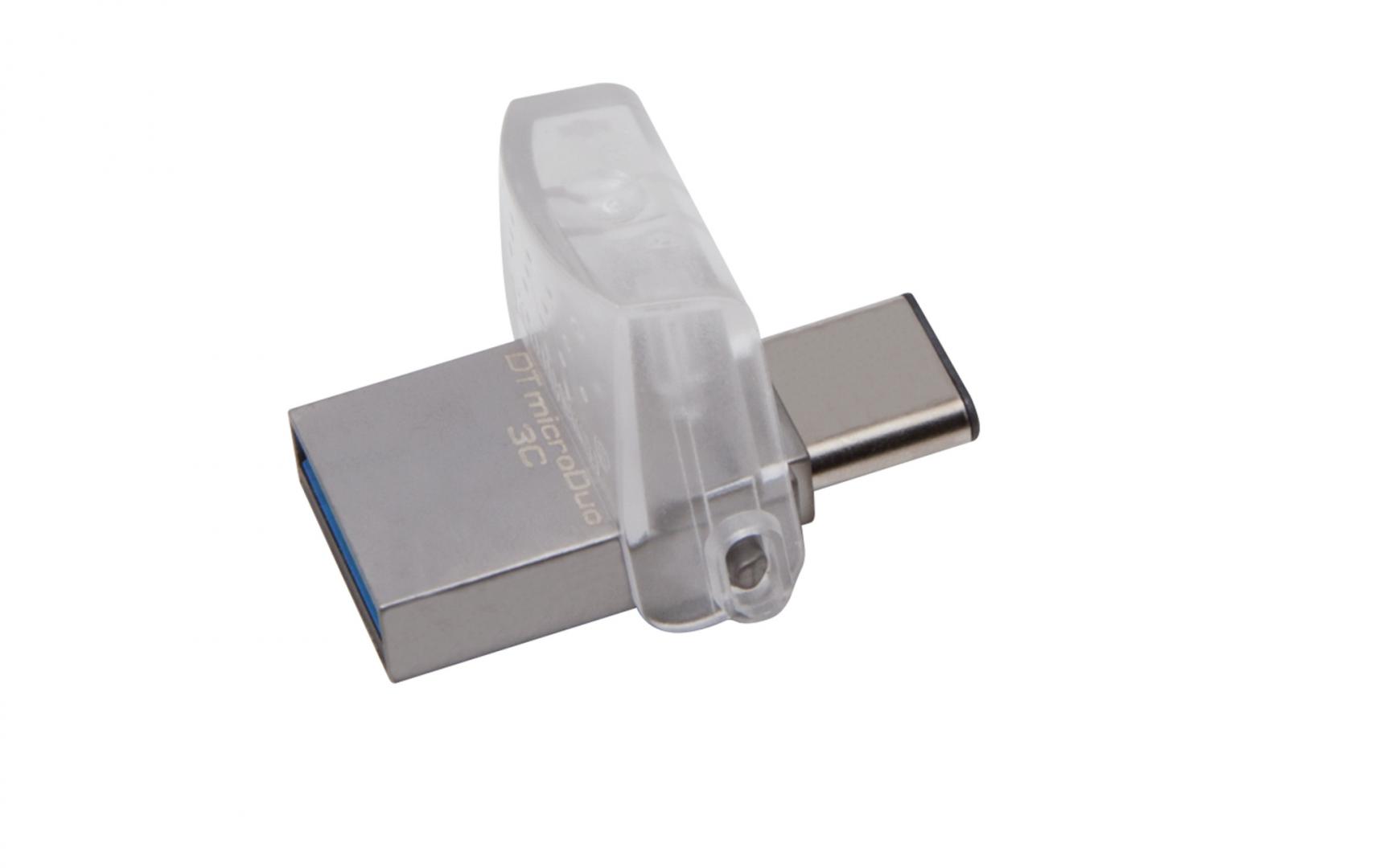 MEMORIE USB 3.0 | USB 3.0 Type-C KINGSTON 128 GB, profil mic | OTG, carcasa metalic & plastic, alb / argintiu, "DTDUO3C/128GB" (timbru verde 0.03 lei)