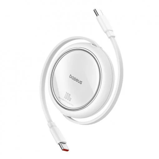 CABLU alimentare si date Baseus Free2Pull Mini, Fast Charging Data Cable pt. smartphone, retractabil, USB Type-C la USB Type-C 60W, 1m, alb "P10364500211-01" (timbru verde 0.08 lei) - 6932172657499