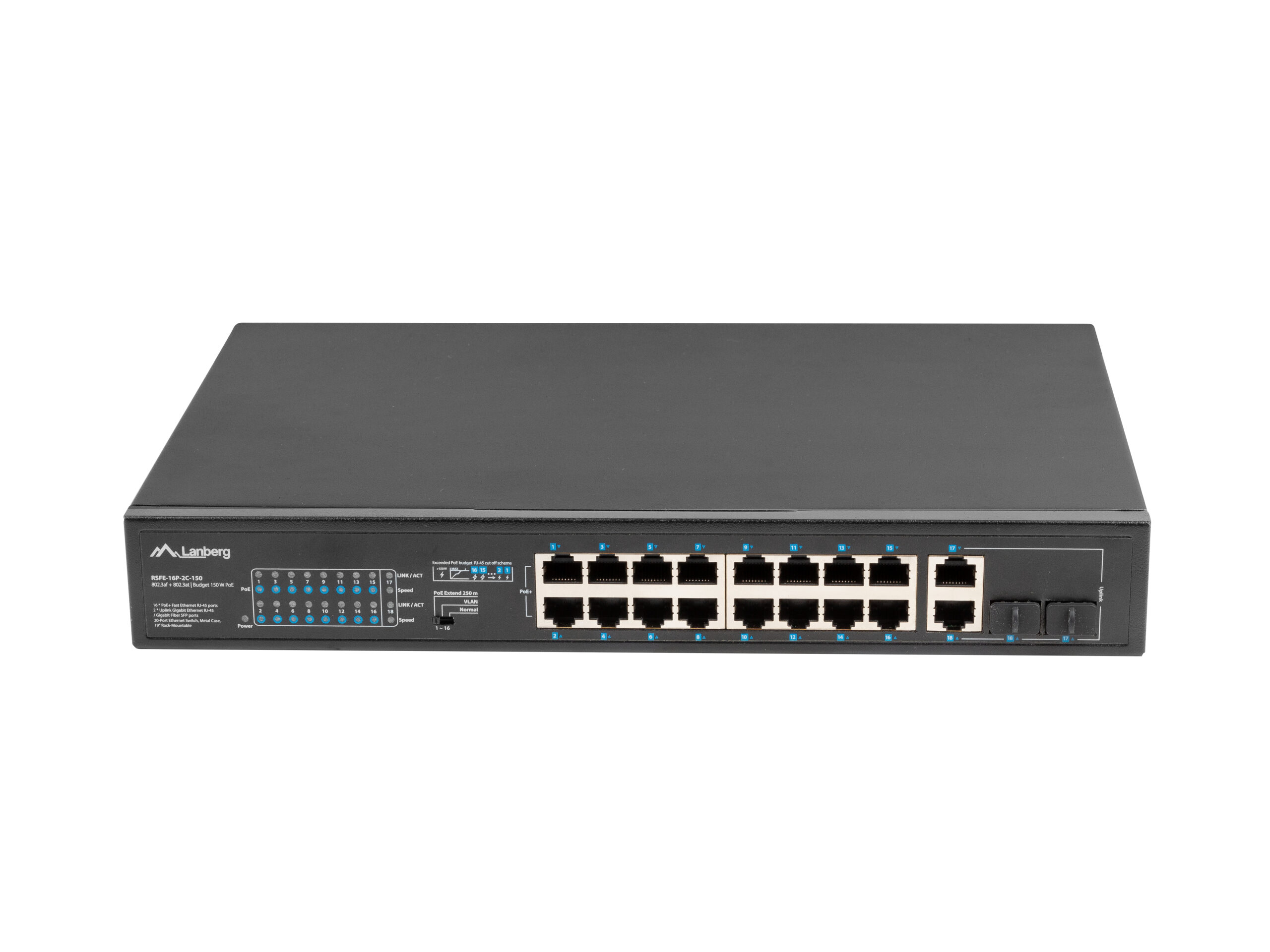 Switch Lanberg Gigabit Ethernet, 150W "RSFE-16P-2C-150" (timbru verde 2 lei)