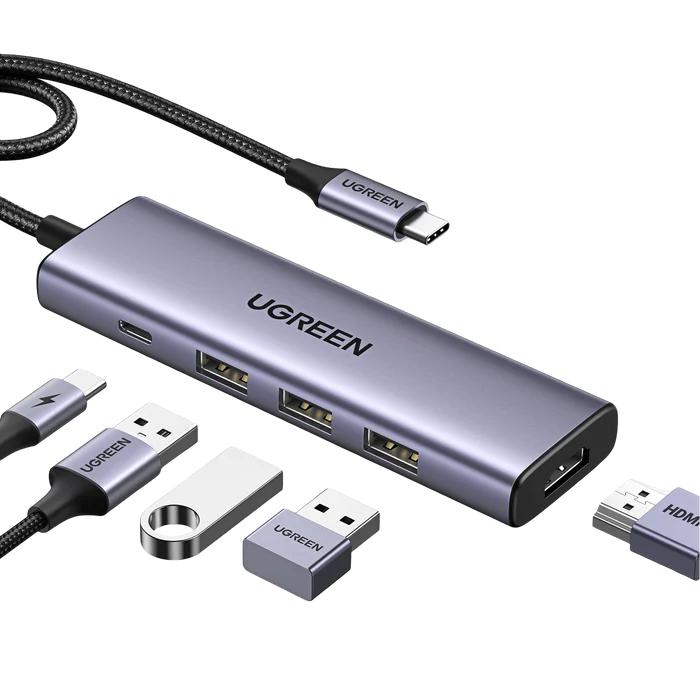 DOCKING Station Ugreen, "CM511" conectare PC USB Type-C, USB 3.0 x 3|HDMI x 1/4K/60Hz|USB Type C x 1 PD 100W, aluminiu, gri "15596" (timbru verde 0.8 lei)