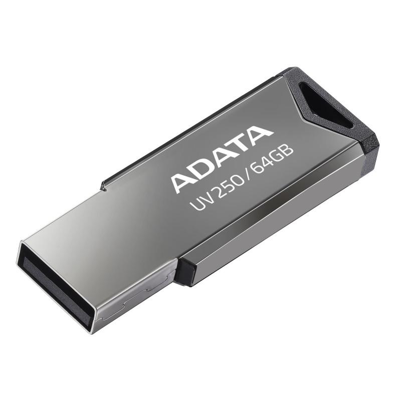 MEMORIE USB 2.0 ADATA 64 GB, clasica, carcasa metalica, argintiu, "AUV250-64G-RBK" (timbru verde 0.03 lei)