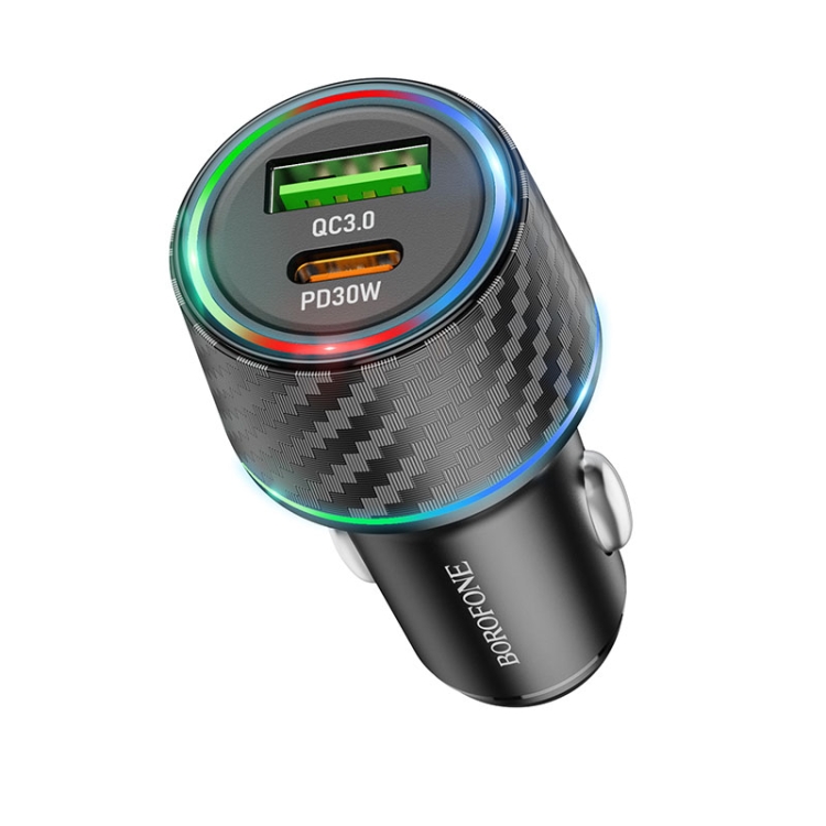 INCARCATOR auto Borofone "BZ21", pt. bricheta auto, 1 x USB max.18W, 1 x USB Type-C max 30W, negru "6941991101175" (timbru verde 0.18 lei)