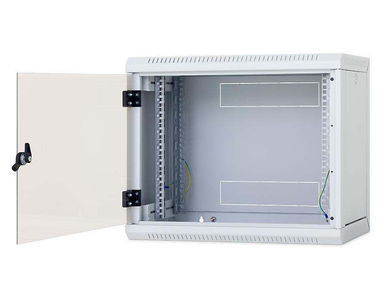 TRITON RACK de PERETE 12U 600mm usa sticla panouri laterale detasabile, sectiuni acces cab sus/jos/spate securizare cheie,1 pereche montanti reglabili,tabla galvanizata IP30 gri "RUA-12-AS6-CAX-A1"