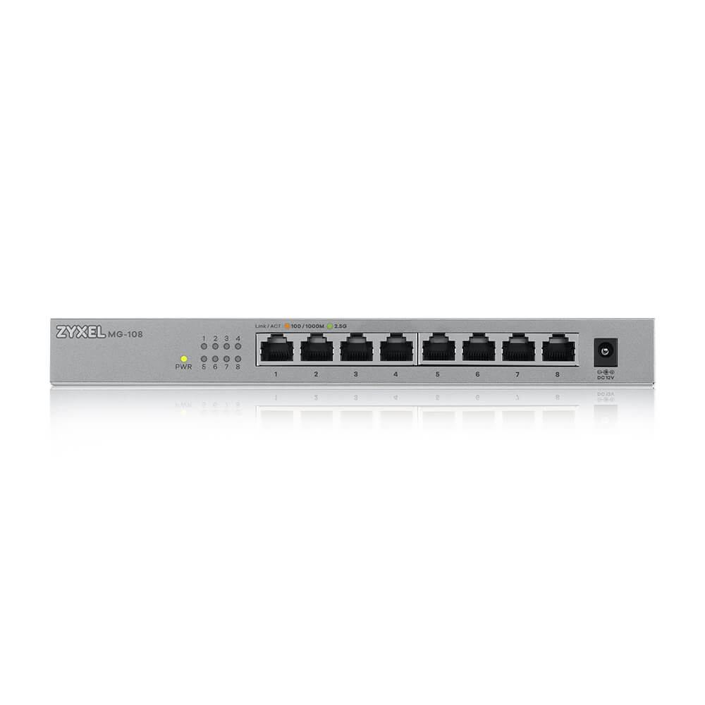 SWITCH ZyXel, MG-108, Gigabit/2500 x 8, carcasa metalica, "MG-108-ZZ0101F" (timbru verde 2 lei)
