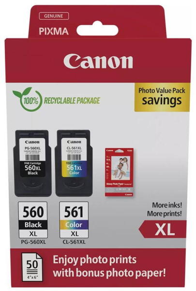 Combo-Pack Original Canon Black/Color, PG-560XL/CL-561XL-VP, pentru Pixma TS5350|TS5351|TS5352, 400/300,(GP-501 50pag) (timbru verde 0.3 lei), "3712C008AA"