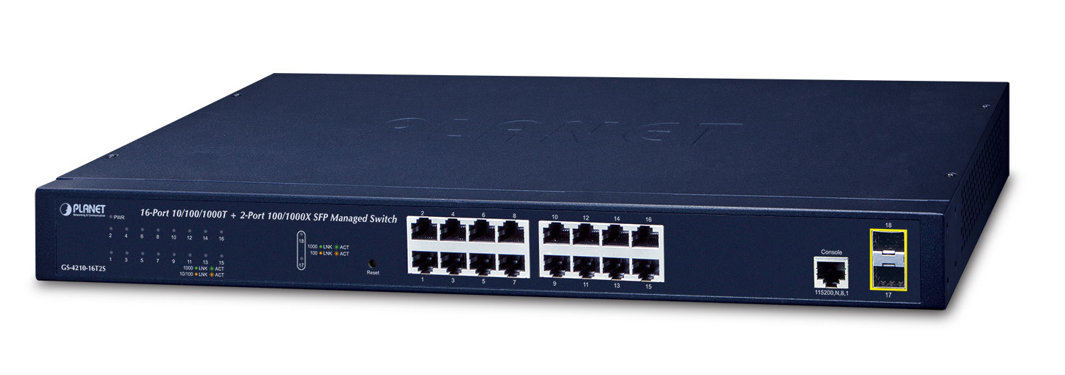 NET SWITCH 16PORT 1000M/GS-4210-16T2S PLANET "GS-4210-16T2S" (timbru verde 2 lei)