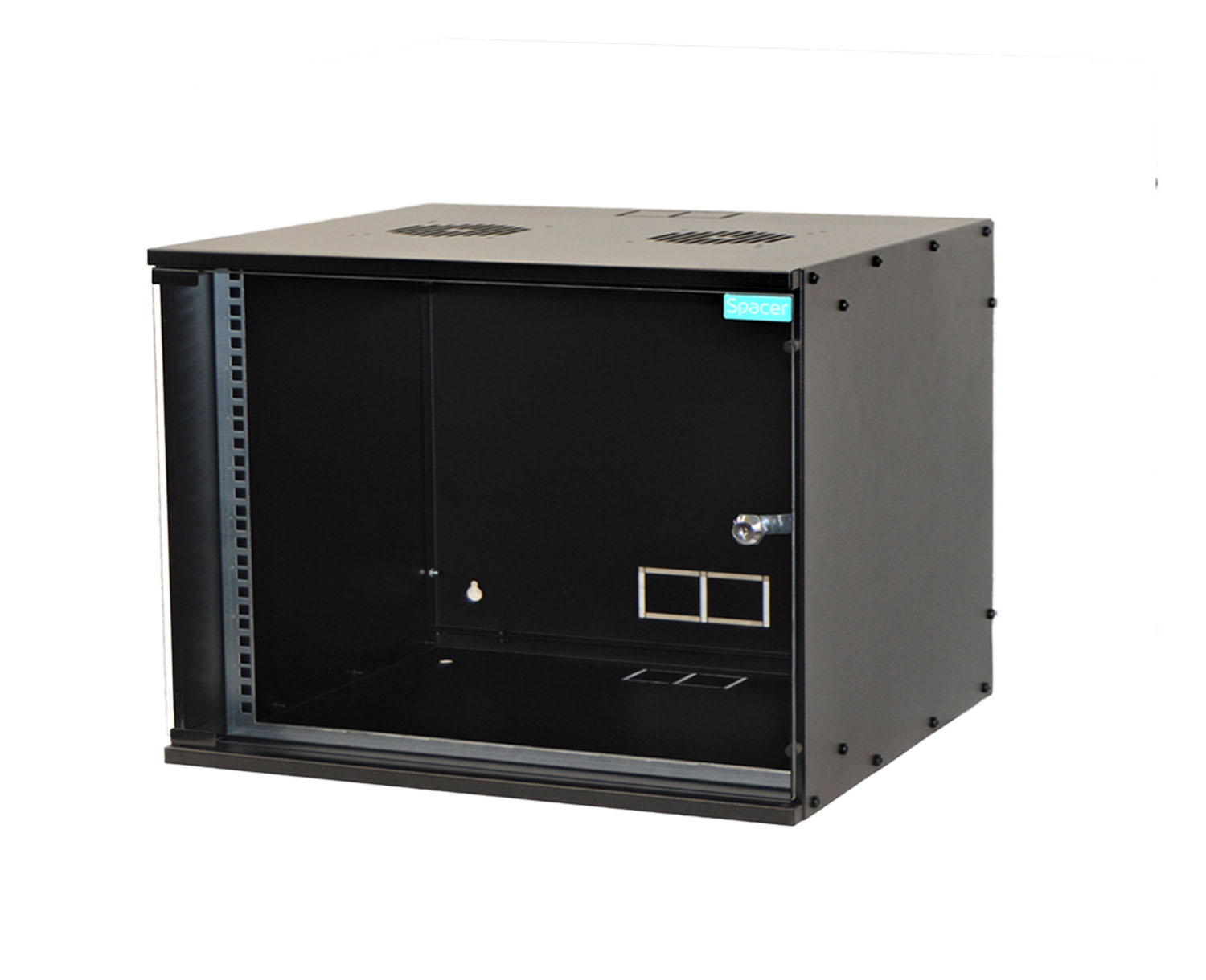 CABINET 19" SPACER 4U 515x450mm, fixare pe perete, Flatpack (dezasamblat), Black, usa sticla cu blocare, otel 1.5mm, sarcina maxima 100Kg, "SPCW-4U-450-BK"