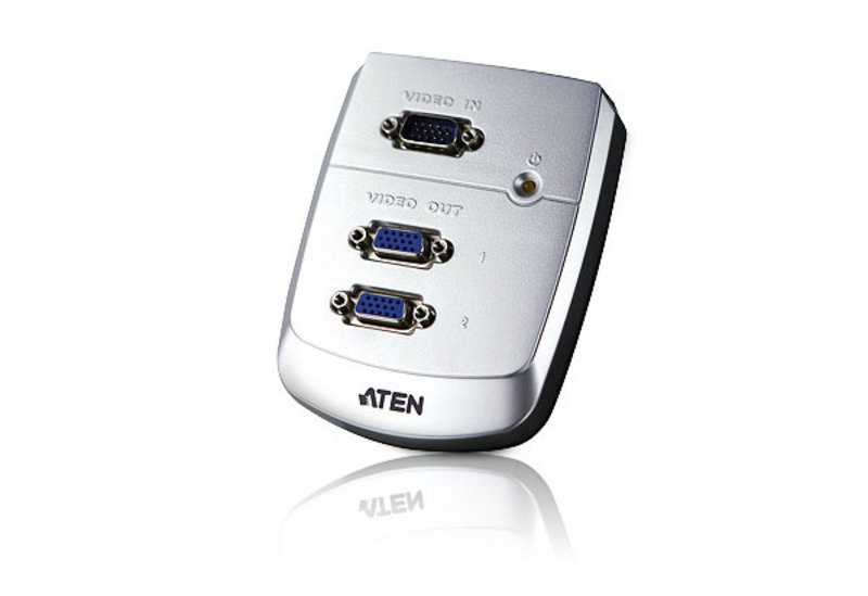 SPLITTER video ATEN, split 2 monitoare la 1 PC, conector 1: VGA (T); conector 2: VGA (M) x 2, "VS82-AT-G" (timbru verde 0.8 lei)