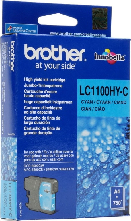 Cartus Cerneala Original Brother Cyan, LC1100HYC, pentru DCP-6690|MFC-5895|MFC-6490|MFC-6890, 750, (timbru verde 0.15 lei), "LC1100HYC"