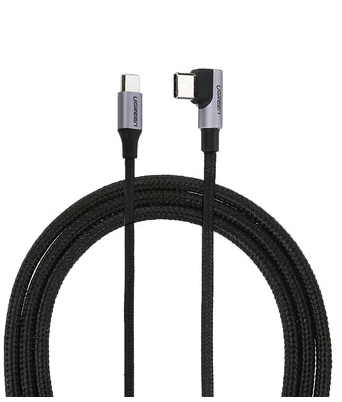 CABLU alimentare si date Ugreen, "US255", Fast Charging Data Cable pt. smartphone, USB Type-C la USB Type-C 60W/3A Angled 90°, braided, 2m, gri "50125" (timbru verde 0.08 lei) - 6957303851256