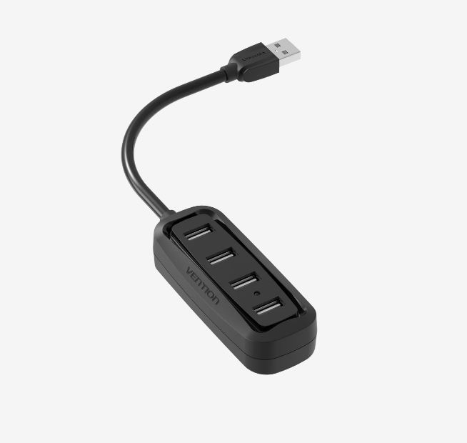 HUB USB Vention, porturi: 4 x USB 2.0, conectare prin USB 2.0 (T), rata transfer 480 Mbps, ABS, cablu 1m, negru, "VAS-J43-B100" (timbru verde 0.18 lei) - 6922794720107